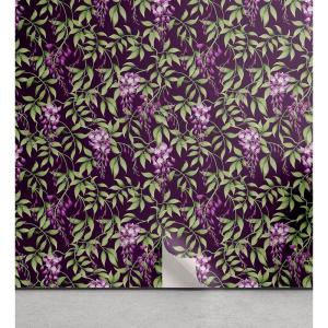 Ambesonne Blueberry Peel & Stick Wallpaper for Home, Summer Berries with Leaves on Cream Background Love Botanical Themed, Self-Adhesive Living Room Kitchen Accent, 13″ x 100″, Violet Blue Fern Green(Plum Purple and Reseda Green)