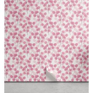 Ambesonne Blueberry Peel & Stick Wallpaper for Home, Summer Berries with Leaves on Cream Background Love Botanical Themed, Self-Adhesive Living Room Kitchen Accent, 13″ x 100″, Violet Blue Fern Green(Blush Pale Pink and Plum)
