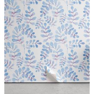 Ambesonne Blueberry Peel & Stick Wallpaper for Home, Summer Berries with Leaves on Cream Background Love Botanical Themed, Self-Adhesive Living Room Kitchen Accent, 13″ x 100″, Violet Blue Fern Green(Pale Azure Blue and Coral)