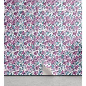 Ambesonne Blueberry Peel & Stick Wallpaper for Home, Summer Berries with Leaves on Cream Background Love Botanical Themed, Self-Adhesive Living Room Kitchen Accent, 13″ x 100″, Violet Blue Fern Green(Teal and Pale Fuchsia)