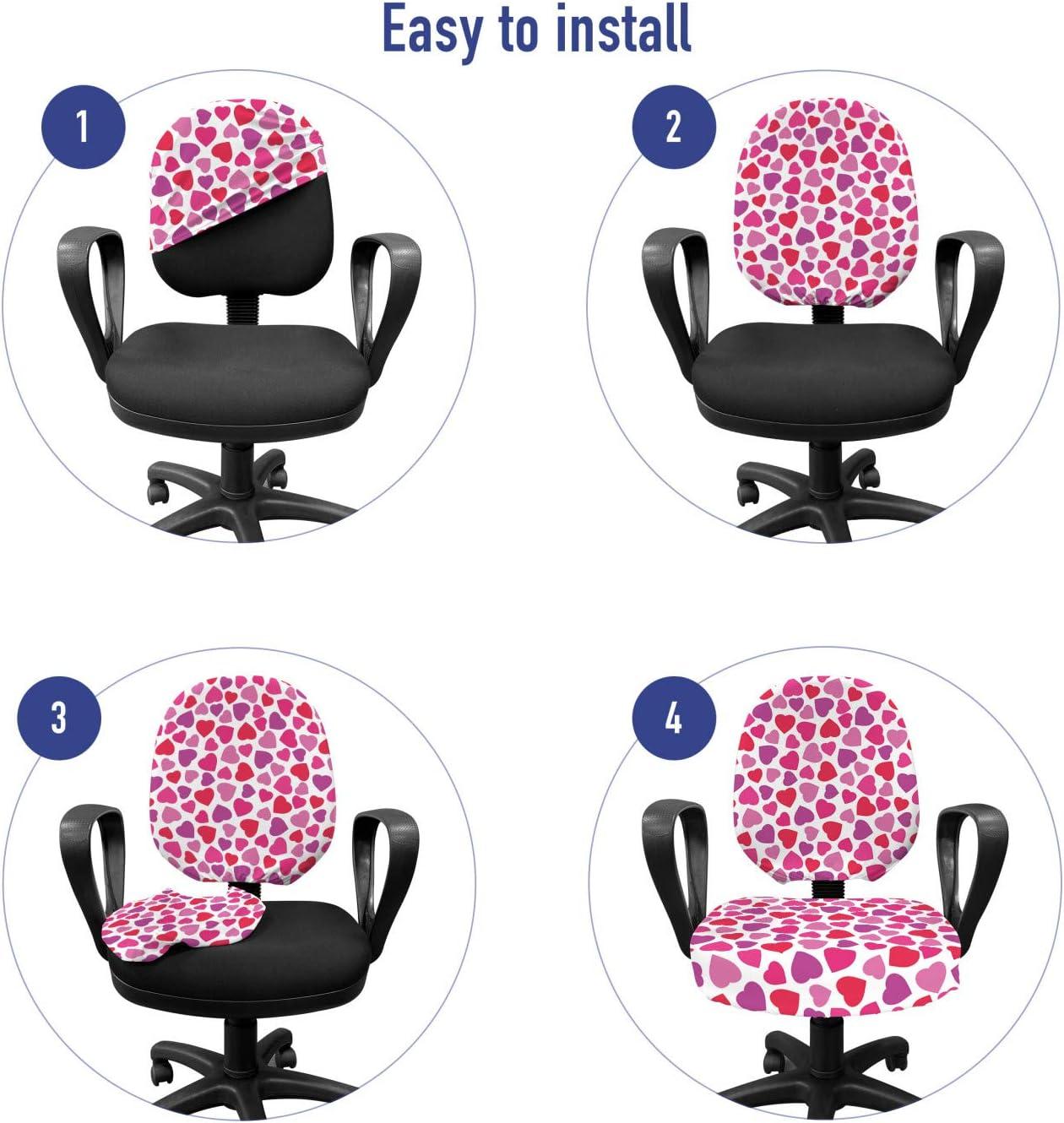 imageAmbesonne Valentines Day Office Chair Slipcover Love Themed Simple Pattern with Hearts Protective Stretch Decorative Fabric Cover Pink Fuchsia