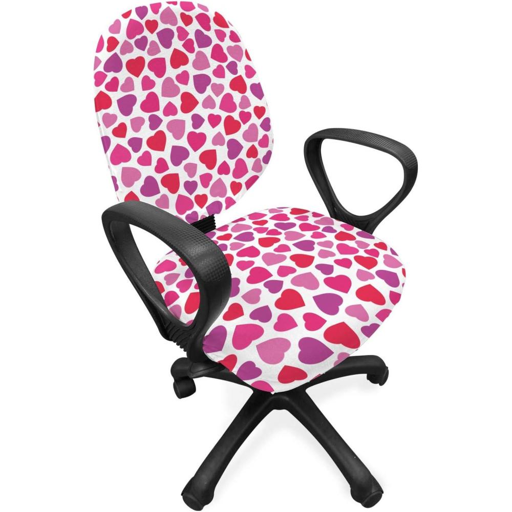 imageAmbesonne Valentines Day Office Chair Slipcover Love Themed Simple Pattern with Hearts Protective Stretch Decorative Fabric Cover Pink Fuchsia