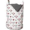 Ambesonne Love Laundry Bag, Hand Drawn Style Doodle Hearts Valentines Day Romance Hipster Modern Pattern, Hamper Basket with Handles Drawstring Closure for Laundromats, 13″ x 19″, Ruby Black White