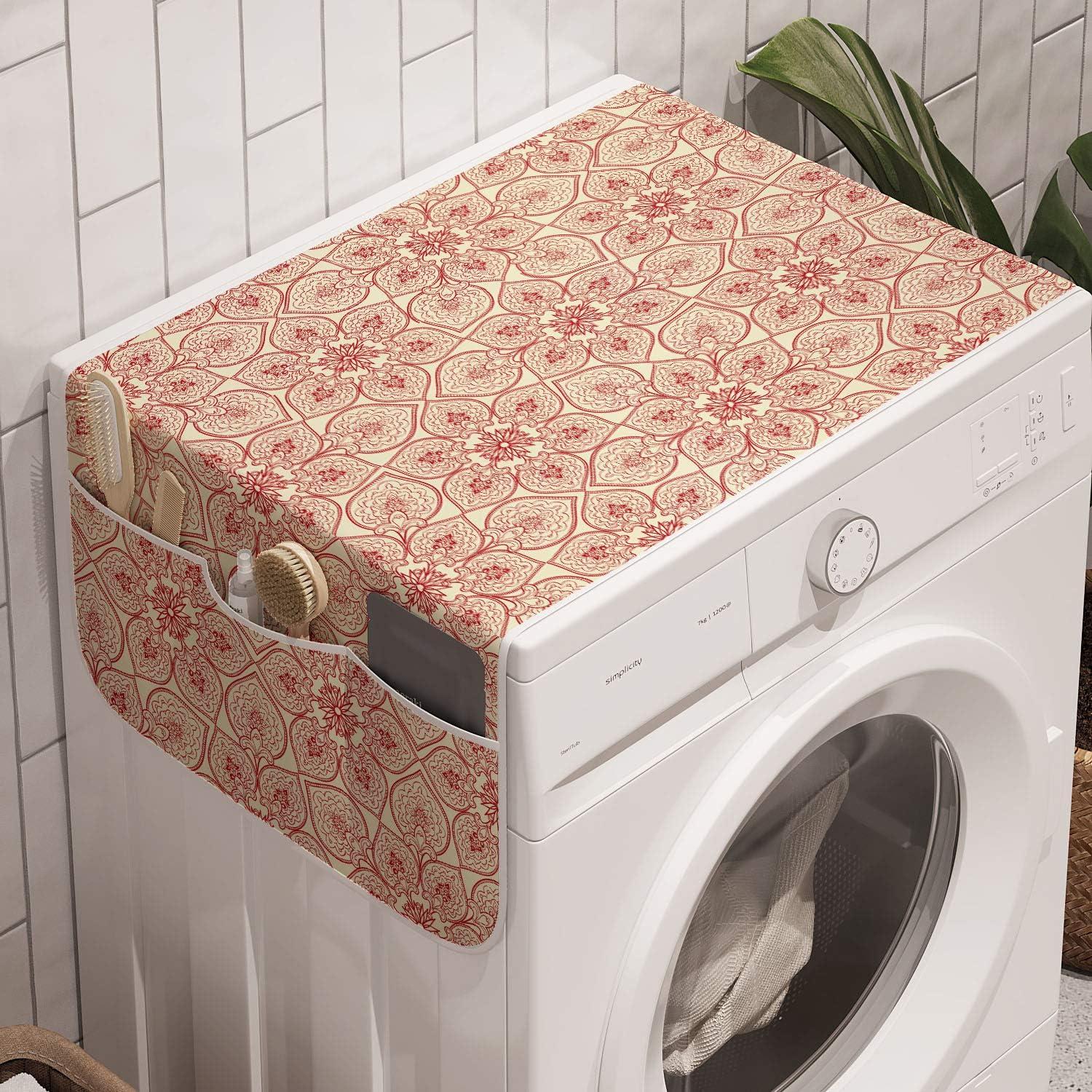 imageAmbesonne Valentines Day Microwave Oven Cover Cartoon Hearts with Arrows Love Passion and Romance Pattern Water Resistant Organizer with Pockets for Kitchen 36 x 12 Dark Coral Brown WhiteRed and Cream