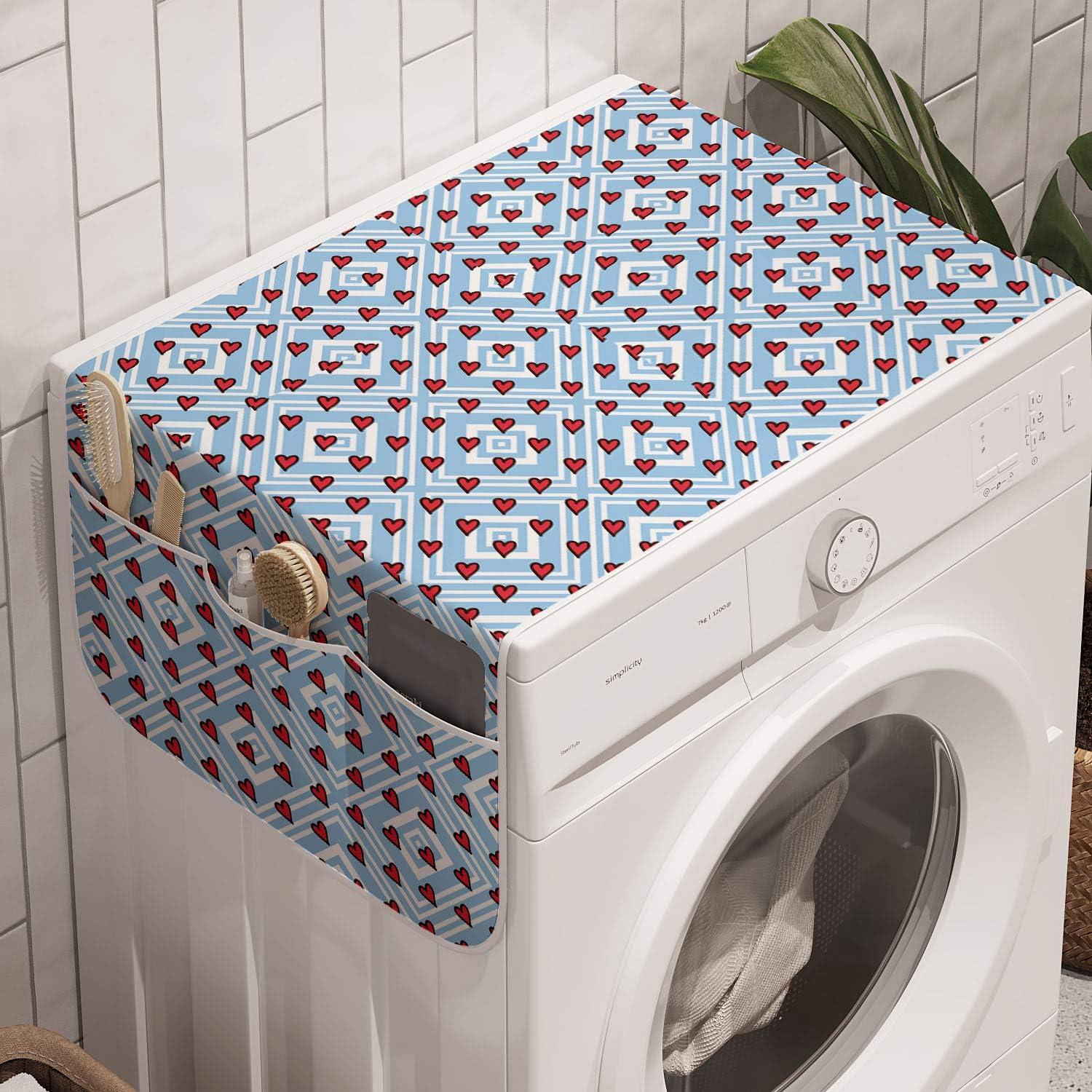 imageAmbesonne Valentines Day Microwave Oven Cover Cartoon Hearts with Arrows Love Passion and Romance Pattern Water Resistant Organizer with Pockets for Kitchen 36 x 12 Dark Coral Brown WhitePale Blue Ruby White