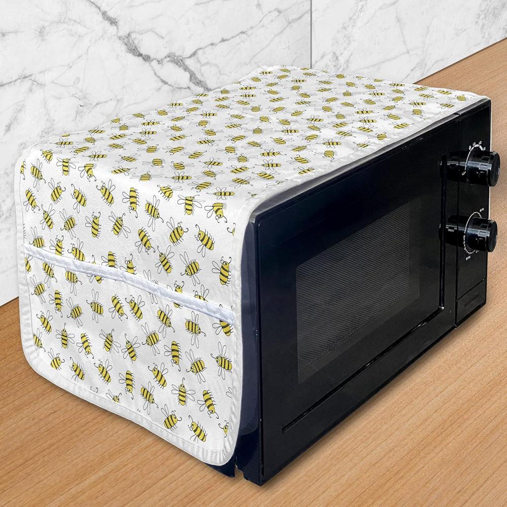 imageAmbesonne Love Microwave Oven Cover Various Ornamental Hearts in Pastel Colors Valentines Day Themed Design Water Resistant Organizer with Pockets for Kitchen 36 x 12 Blush MulticolorYellow Charcoal Grey