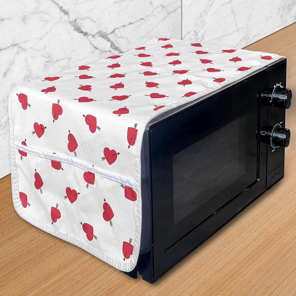 imageAmbesonne Valentines Day Microwave Oven Cover Cartoon Hearts with Arrows Love Passion and Romance Pattern Water Resistant Organizer with Pockets for Kitchen 36 x 12 Dark Coral Brown WhiteDark Coral Brown White