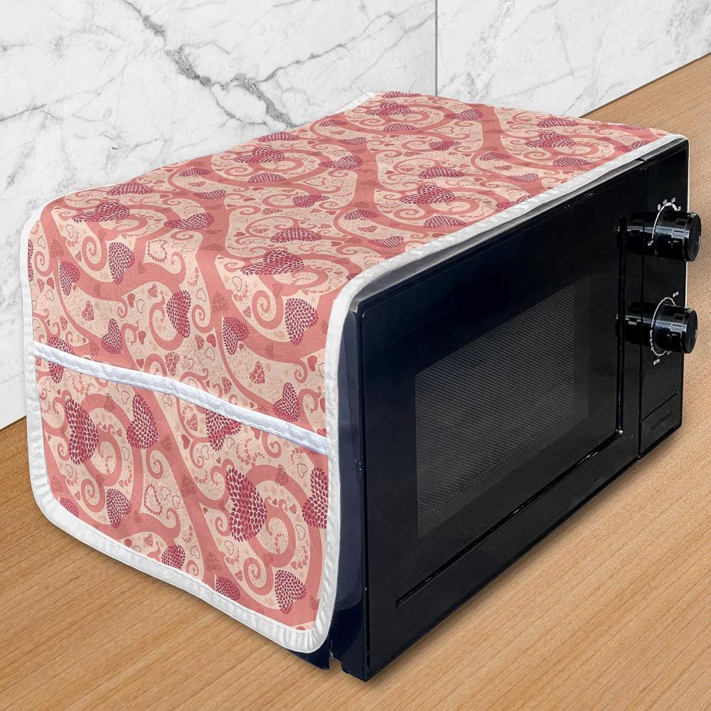 imageAmbesonne Valentines Day Microwave Oven Cover Cartoon Hearts with Arrows Love Passion and Romance Pattern Water Resistant Organizer with Pockets for Kitchen 36 x 12 Dark Coral Brown WhiteCoral Pale Peach Pink