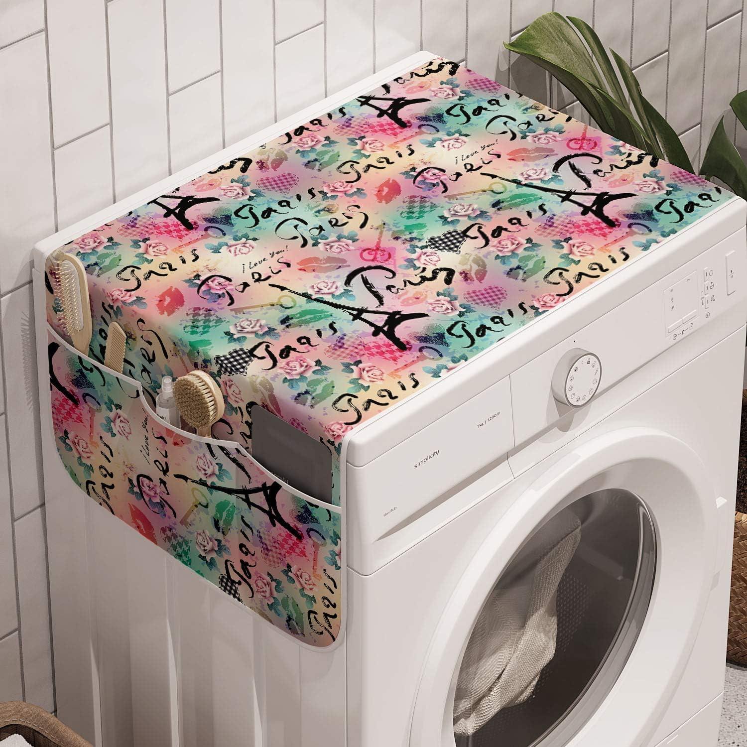 imageAmbesonne Eiffel Microwave Oven Cover Valentines Day Inspired Pattern with France Paris Oh La La Texts Heart Shapes Water Resistant Organizer with Pockets for Kitchen 36 x 12 Pink White BlackPale Green Sea Green
