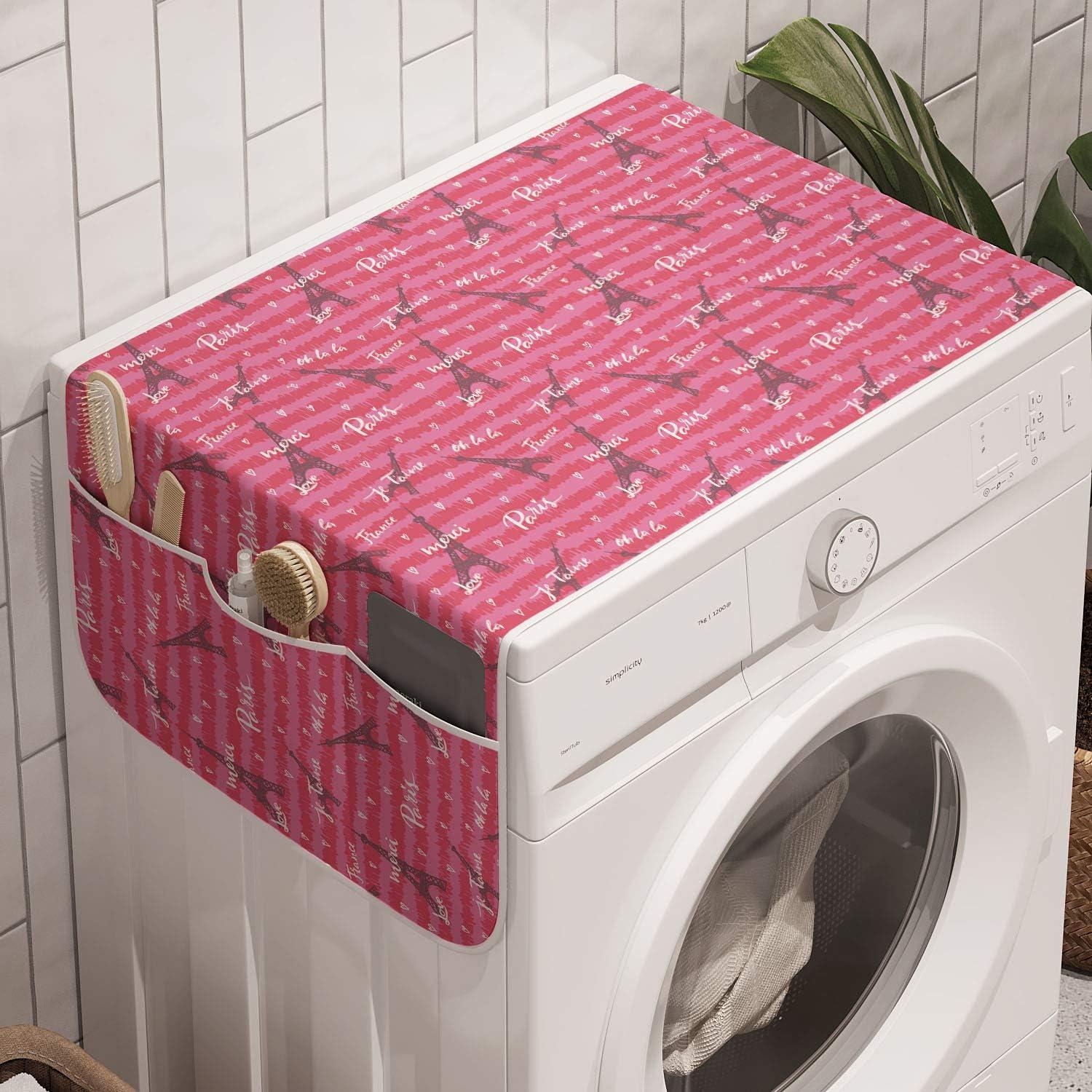 imageAmbesonne Eiffel Microwave Oven Cover Valentines Day Inspired Pattern with France Paris Oh La La Texts Heart Shapes Water Resistant Organizer with Pockets for Kitchen 36 x 12 Pink White BlackPink White Black