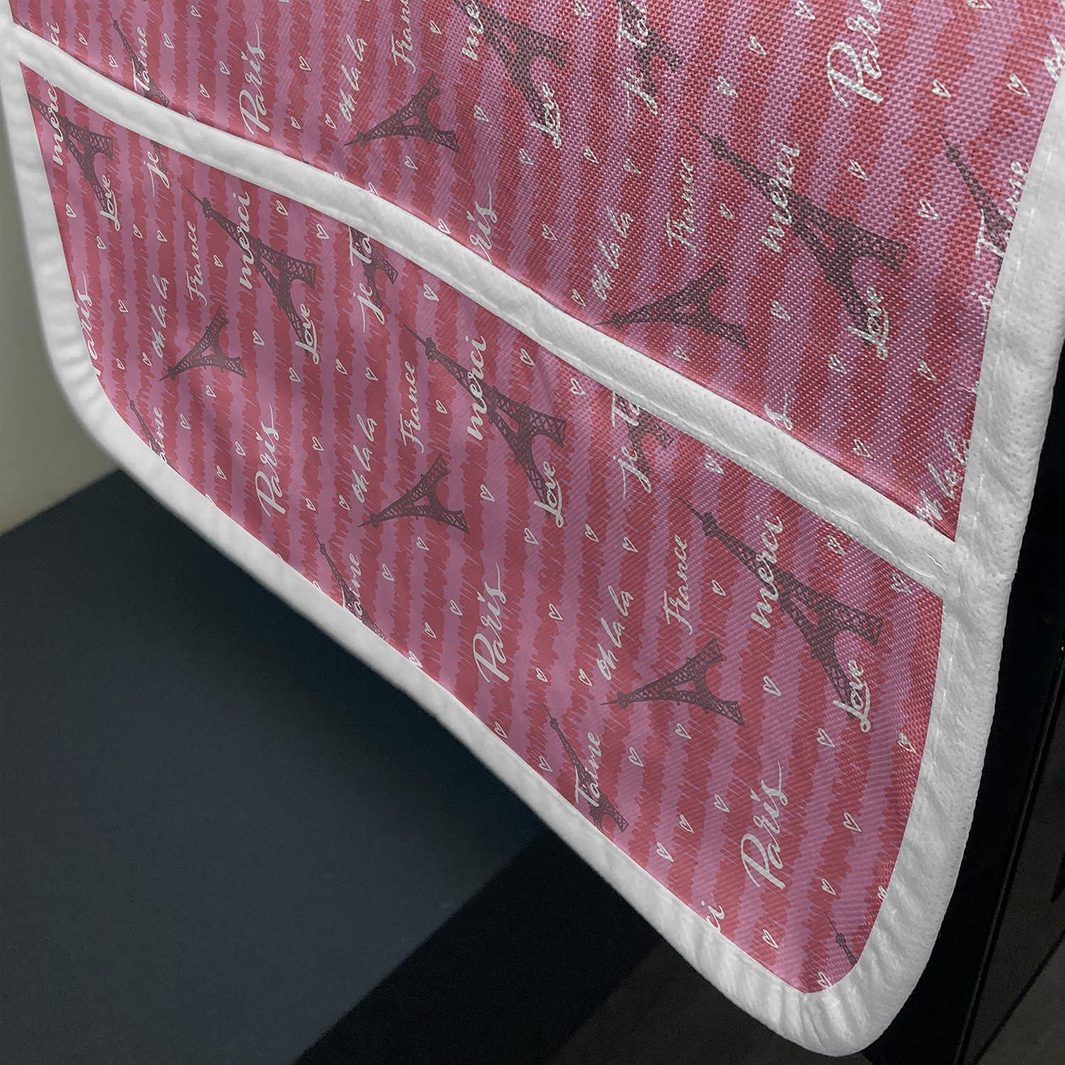 imageAmbesonne Eiffel Microwave Oven Cover Valentines Day Inspired Pattern with France Paris Oh La La Texts Heart Shapes Water Resistant Organizer with Pockets for Kitchen 36 x 12 Pink White BlackPink White Black