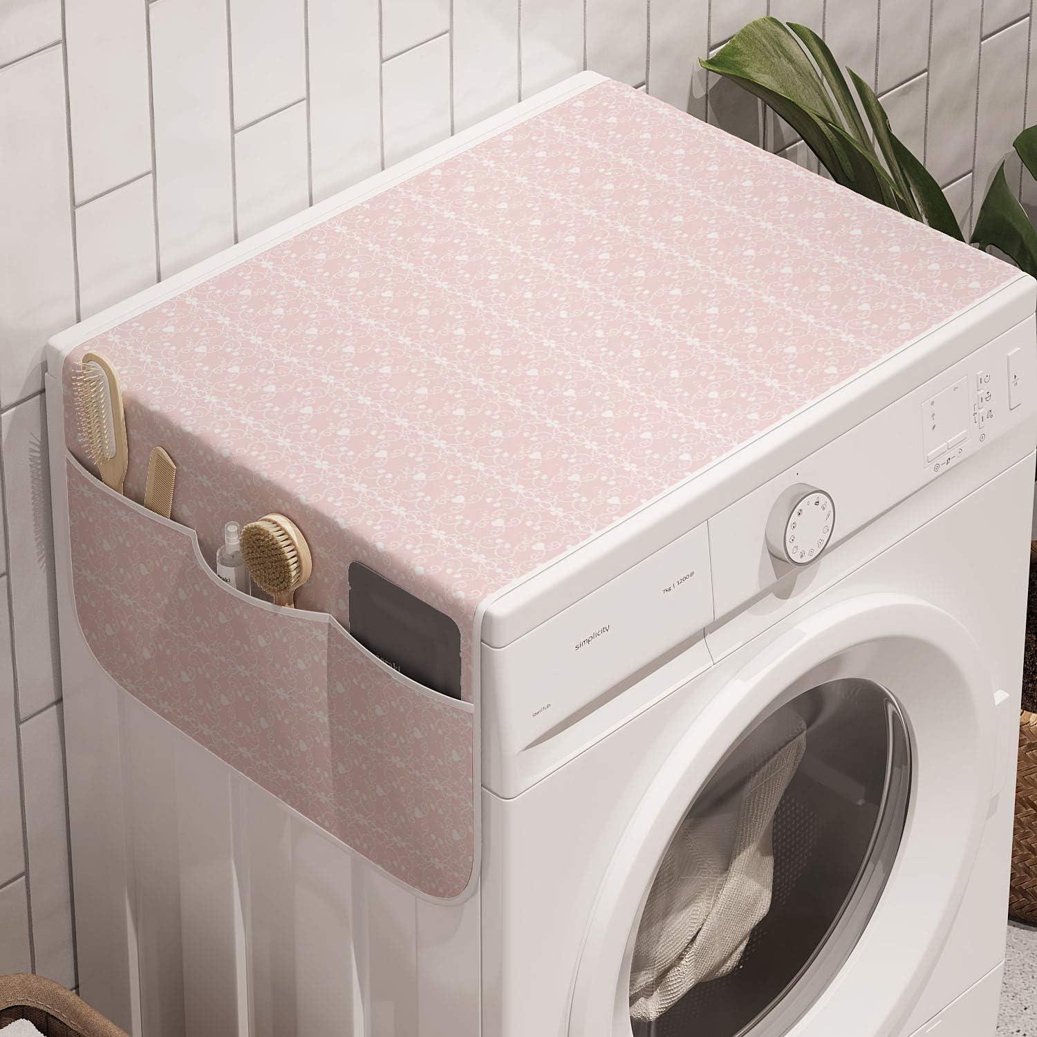 imageAmbesonne Eiffel Microwave Oven Cover Valentines Day Inspired Pattern with France Paris Oh La La Texts Heart Shapes Water Resistant Organizer with Pockets for Kitchen 36 x 12 Pink White BlackBlush White