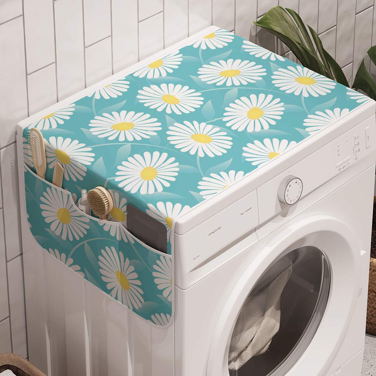 imageAmbesonne Valentines Day Microwave Oven Cover Love Themed Simple Pattern with Hearts Water Resistant Organizer with Pockets for Kitchen 36 x 12 Pink FuchsiaPale Blue and Mustard