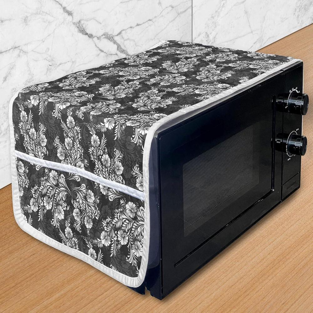 imageAmbesonne Eiffel Microwave Oven Cover Valentines Day Inspired Pattern with France Paris Oh La La Texts Heart Shapes Water Resistant Organizer with Pockets for Kitchen 36 x 12 Pink White BlackDark Taupe White