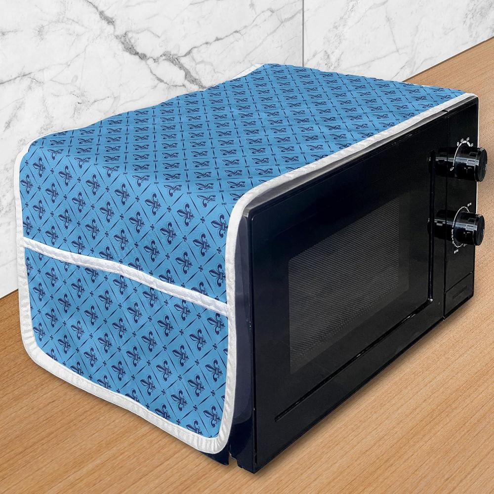 imageAmbesonne Eiffel Microwave Oven Cover Valentines Day Inspired Pattern with France Paris Oh La La Texts Heart Shapes Water Resistant Organizer with Pockets for Kitchen 36 x 12 Pink White BlackBlue Dark Blue