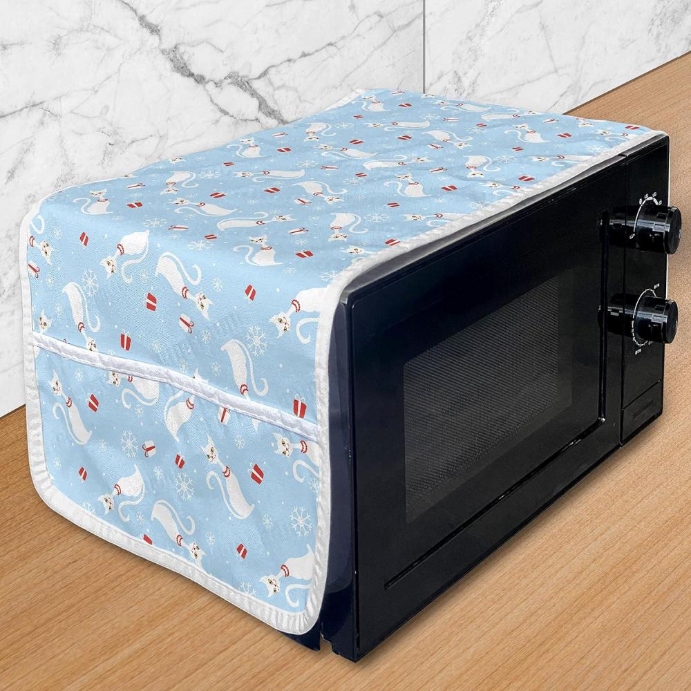 imageAmbesonne Eiffel Microwave Oven Cover Valentines Day Inspired Pattern with France Paris Oh La La Texts Heart Shapes Water Resistant Organizer with Pockets for Kitchen 36 x 12 Pink White BlackPale Blue Red White