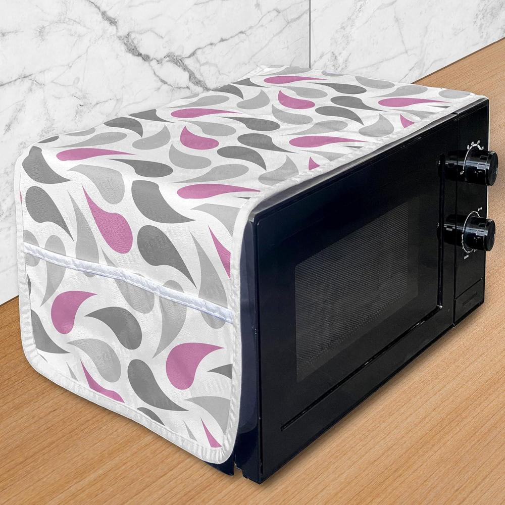 imageAmbesonne Eiffel Microwave Oven Cover Valentines Day Inspired Pattern with France Paris Oh La La Texts Heart Shapes Water Resistant Organizer with Pockets for Kitchen 36 x 12 Pink White BlackPink Grey White