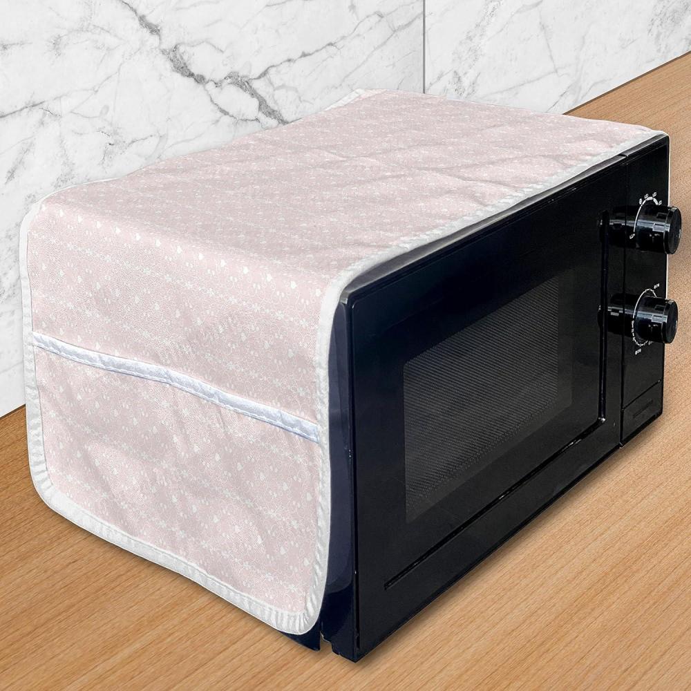 imageAmbesonne Eiffel Microwave Oven Cover Valentines Day Inspired Pattern with France Paris Oh La La Texts Heart Shapes Water Resistant Organizer with Pockets for Kitchen 36 x 12 Pink White BlackBlush White