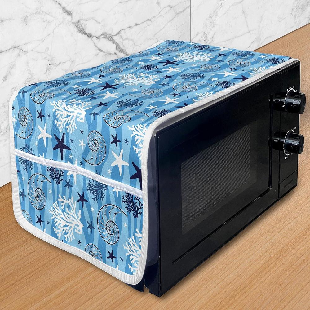 imageAmbesonne Eiffel Microwave Oven Cover Valentines Day Inspired Pattern with France Paris Oh La La Texts Heart Shapes Water Resistant Organizer with Pockets for Kitchen 36 x 12 Pink White BlackBlue Dark Blue White
