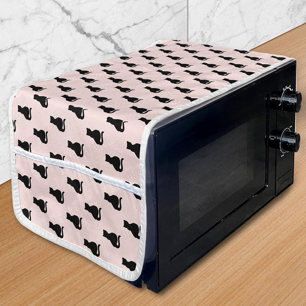 imageAmbesonne Eiffel Microwave Oven Cover Valentines Day Inspired Pattern with France Paris Oh La La Texts Heart Shapes Water Resistant Organizer with Pockets for Kitchen 36 x 12 Pink White BlackPale Pink and Black