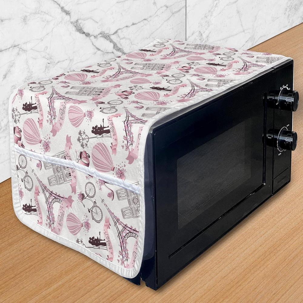 imageAmbesonne Eiffel Microwave Oven Cover Valentines Day Inspired Pattern with France Paris Oh La La Texts Heart Shapes Water Resistant Organizer with Pockets for Kitchen 36 x 12 Pink White BlackRose Black White