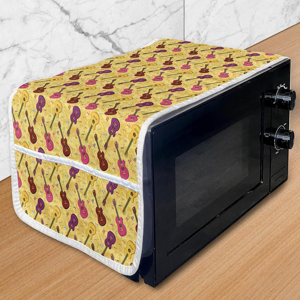 imageAmbesonne Valentines Day Microwave Oven Cover Love Themed Simple Pattern with Hearts Water Resistant Organizer with Pockets for Kitchen 36 x 12 Pink FuchsiaMustard and Multicolor