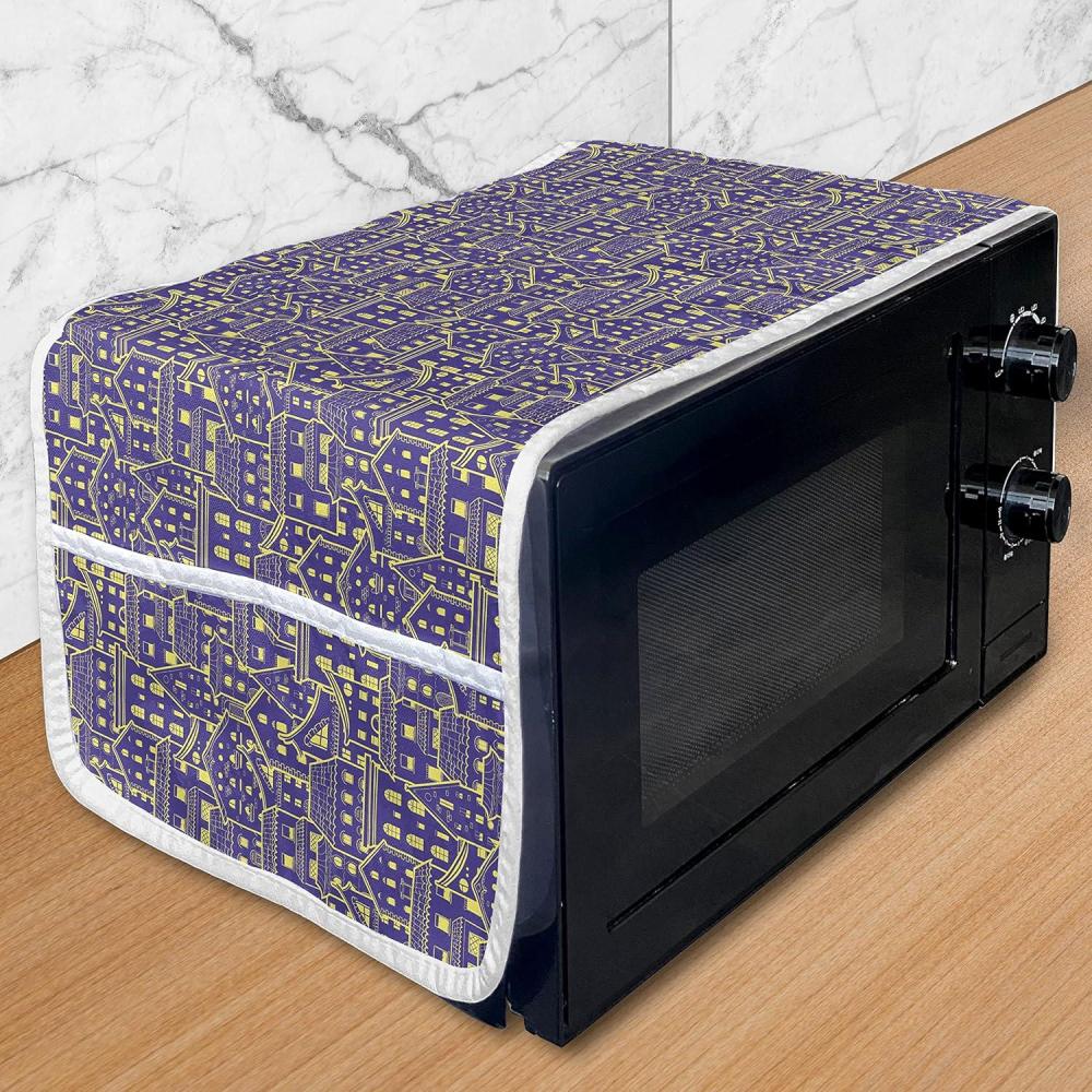 imageAmbesonne Valentines Day Microwave Oven Cover Love Themed Simple Pattern with Hearts Water Resistant Organizer with Pockets for Kitchen 36 x 12 Pink FuchsiaBlue Violet and Yellow