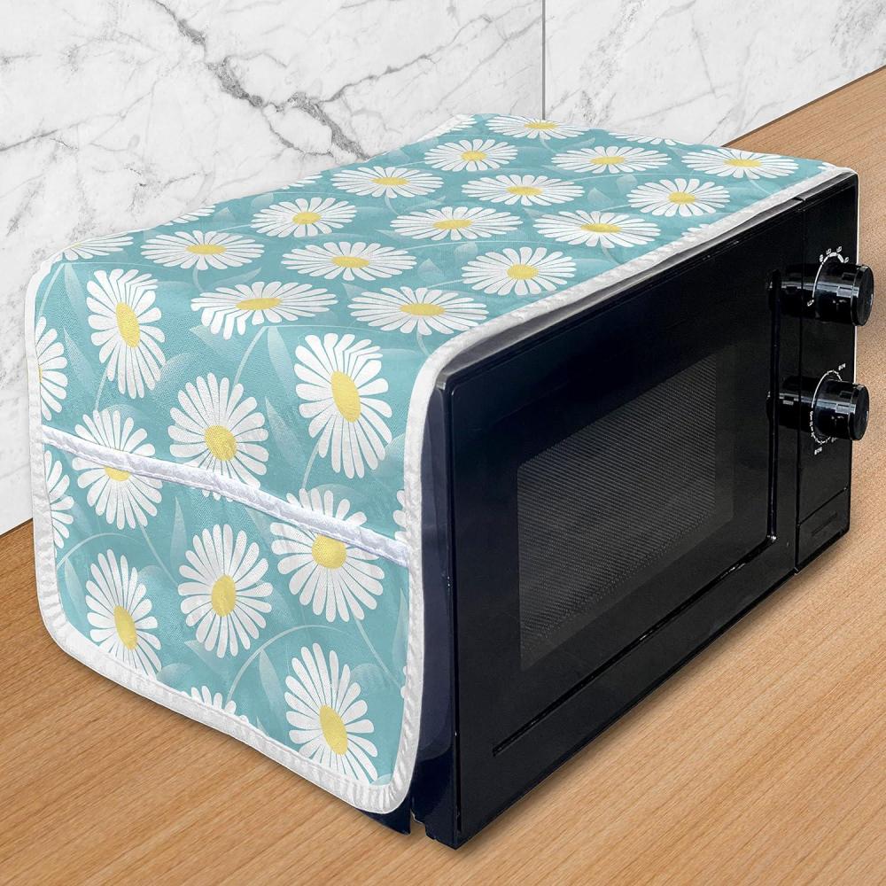 imageAmbesonne Valentines Day Microwave Oven Cover Love Themed Simple Pattern with Hearts Water Resistant Organizer with Pockets for Kitchen 36 x 12 Pink FuchsiaPale Blue and Mustard