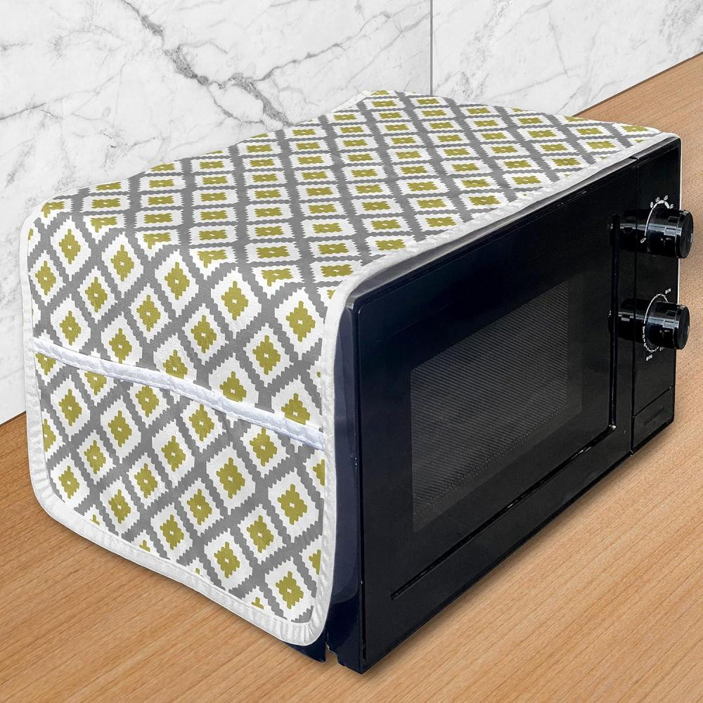 imageAmbesonne Valentines Day Microwave Oven Cover Love Themed Simple Pattern with Hearts Water Resistant Organizer with Pockets for Kitchen 36 x 12 Pink FuchsiaDimgray Khaki White