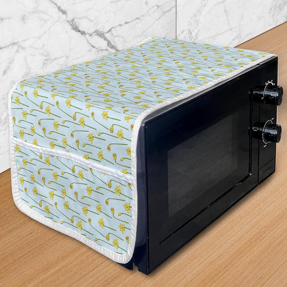 imageAmbesonne Valentines Day Microwave Oven Cover Love Themed Simple Pattern with Hearts Water Resistant Organizer with Pockets for Kitchen 36 x 12 Pink FuchsiaPale Blue Mustard