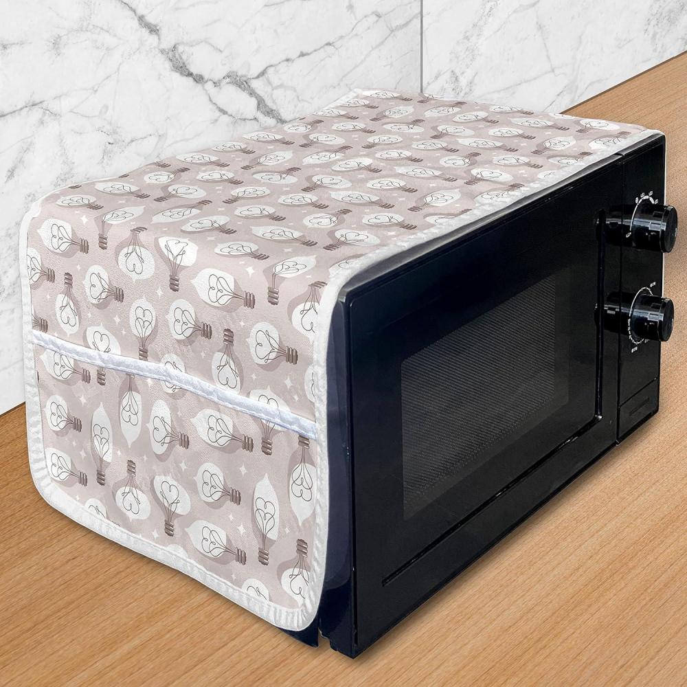 imageAmbesonne Valentines Day Microwave Oven Cover Love Themed Simple Pattern with Hearts Water Resistant Organizer with Pockets for Kitchen 36 x 12 Pink FuchsiaWarm Taupe Pale Eggshell