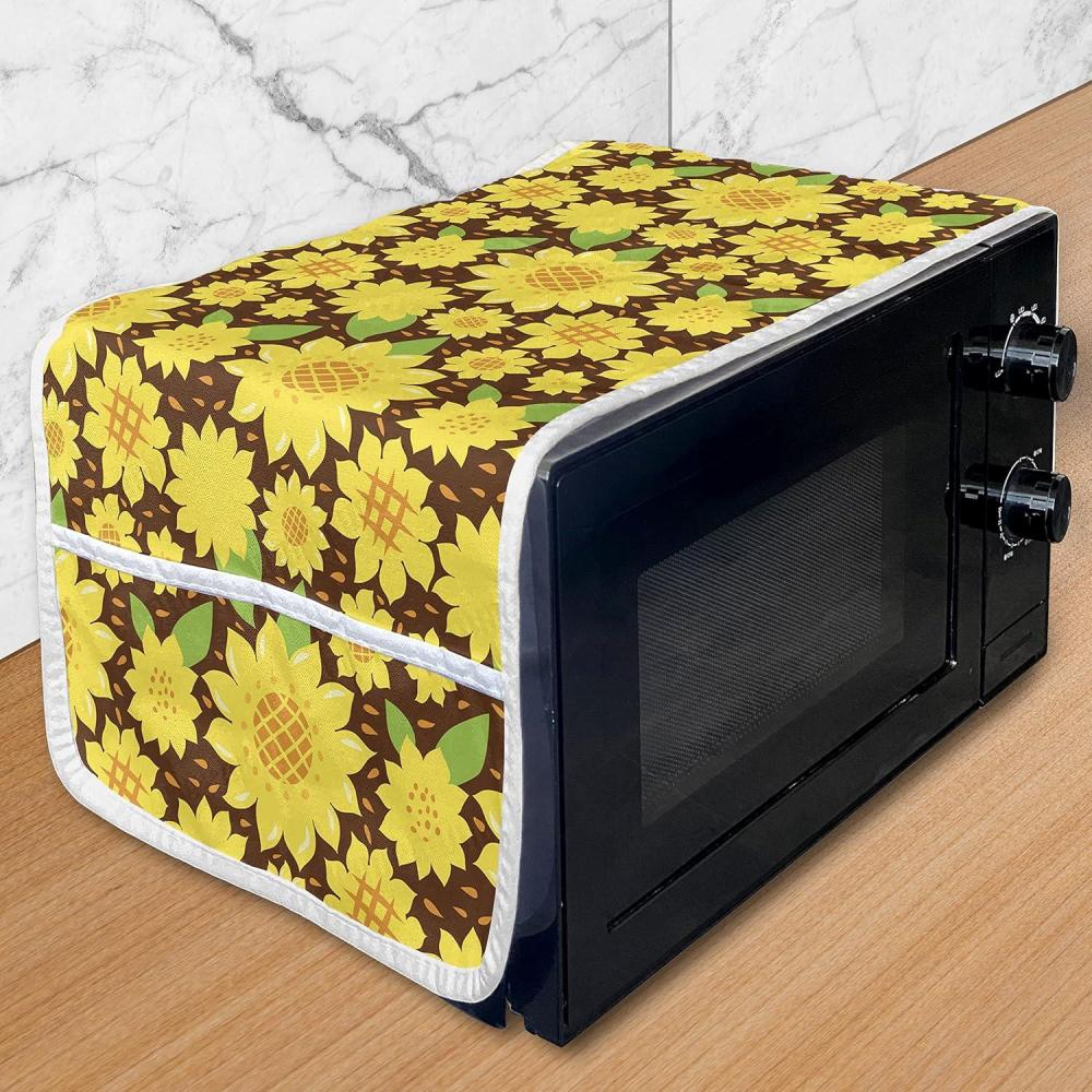 imageAmbesonne Valentines Day Microwave Oven Cover Love Themed Simple Pattern with Hearts Water Resistant Organizer with Pockets for Kitchen 36 x 12 Pink FuchsiaYellow Brown