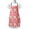Ambesonne Cartoon Apron, Teapots Cups with Polka Dots Patterns Cherries Cakes Tea Coffee Pattern, Unisex Kitchen Bib with Adjustable Neck for Cooking Gardening, Adult Size, Orange Pink