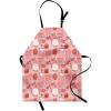 Ambesonne Cartoon Apron, Teapots Cups with Polka Dots Patterns Cherries Cakes Tea Coffee Pattern, Unisex Kitchen Bib with Adjustable Neck for Cooking Gardening, Adult Size, Orange Pink