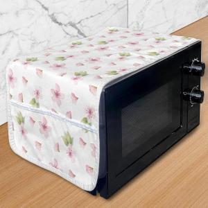 Ambesonne Eiffel Microwave Oven Cover, Valentines Day Inspired Pattern with France Paris Oh La La Texts Heart Shapes, Water Resistant Organizer with Pockets for Kitchen, 36″ x 12″, Pink White Black(Pale Pink Green White)