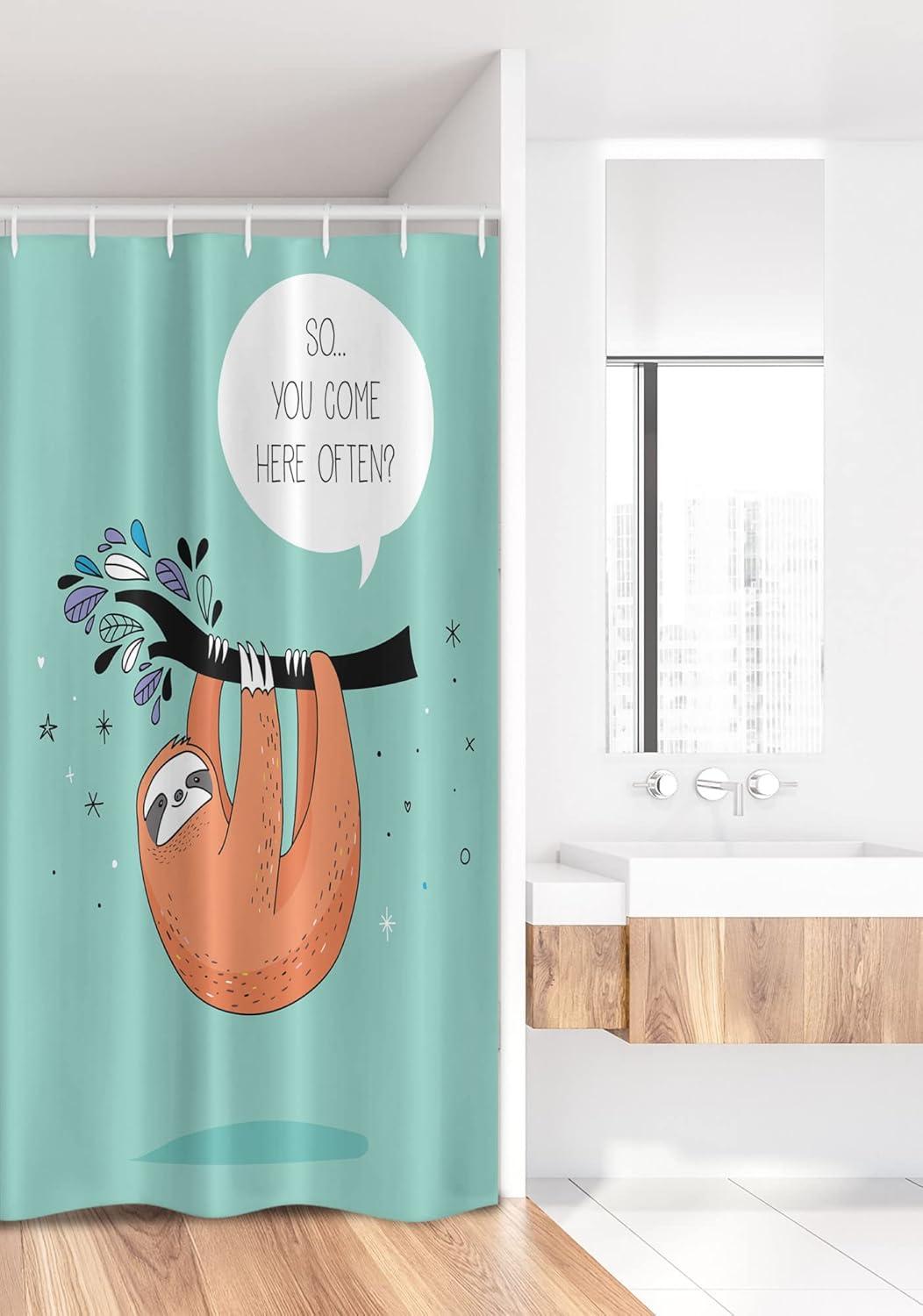 imageAmbesonne Animal Stall Shower Curtain Cartoon Design Print Sloth a Flirty Words So You Come Here Often Color Image Fabric Bathroom Decor Set with Hooks 36 W x 72 L Seafoam Multicolor