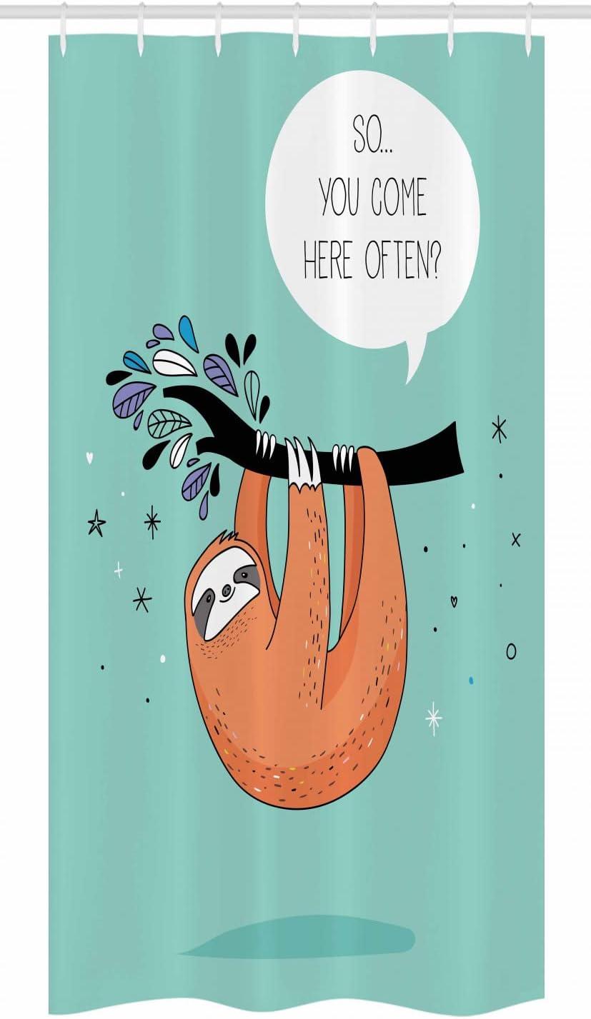 imageAmbesonne Animal Stall Shower Curtain Cartoon Design Print Sloth a Flirty Words So You Come Here Often Color Image Fabric Bathroom Decor Set with Hooks 36 W x 72 L Seafoam Multicolor