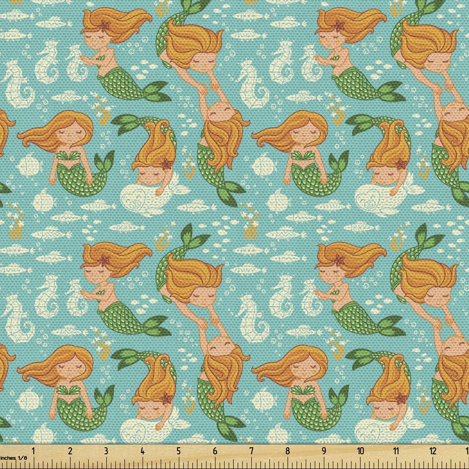imageAmbesonne Dog Lover Fabric by The Yard Little Corgi Jumping Running and Standing Cartoon Hearts Background Microfiber Fabric for Arts and Crafts Textiles amp Decor 1 Yard White OrangeOrange Teal