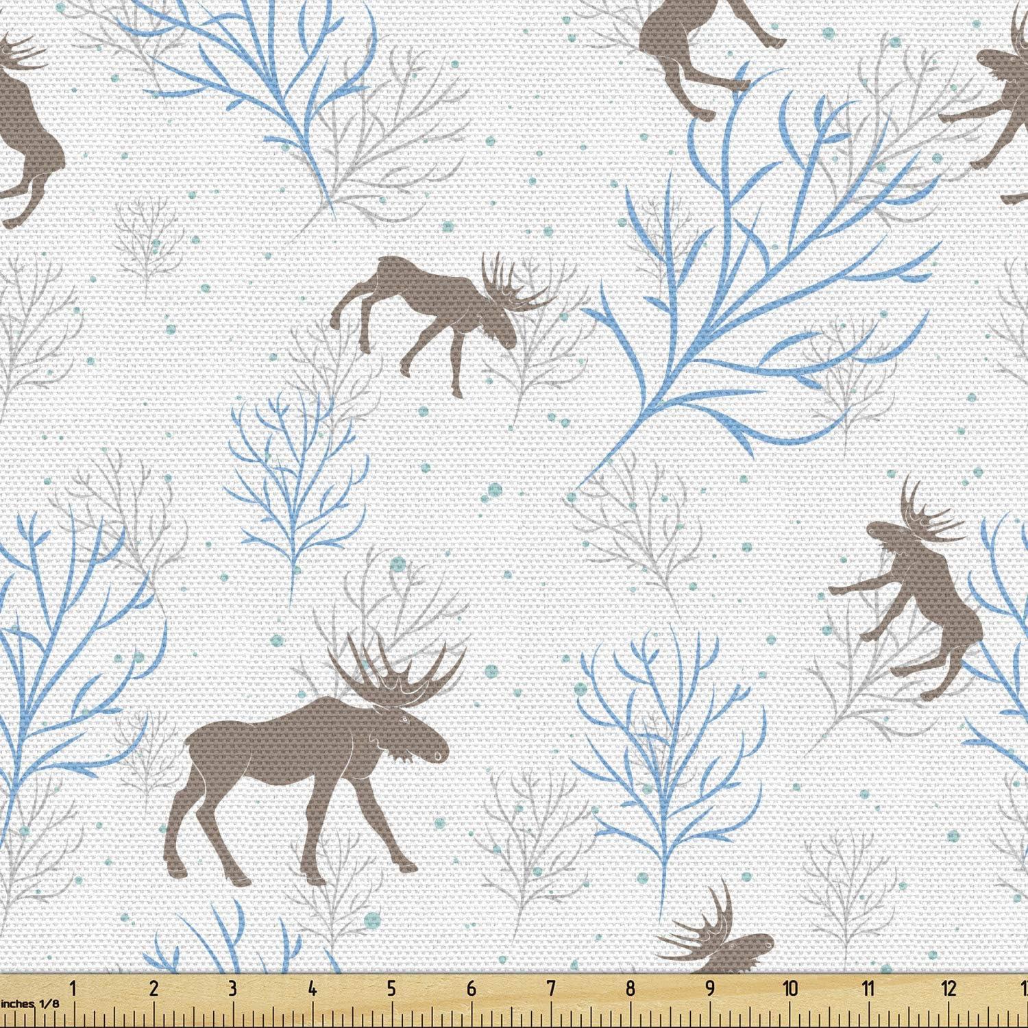 imageAmbesonne Dog Lover Fabric by The Yard Little Corgi Jumping Running and Standing Cartoon Hearts Background Microfiber Fabric for Arts and Crafts Textiles amp Decor 1 Yard White OrangeBlue Brown