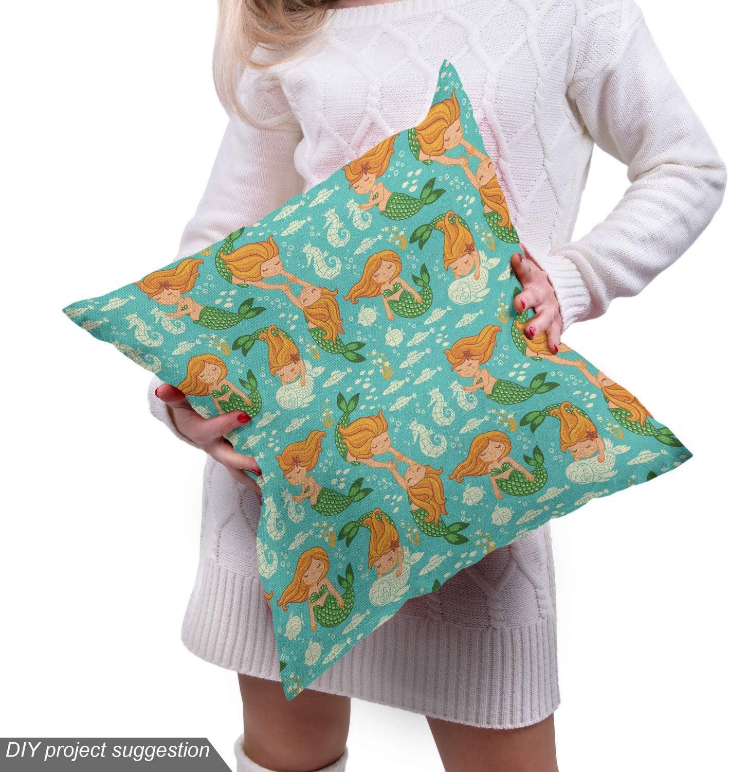 imageAmbesonne Dog Lover Fabric by The Yard Little Corgi Jumping Running and Standing Cartoon Hearts Background Microfiber Fabric for Arts and Crafts Textiles amp Decor 1 Yard White OrangeOrange Teal