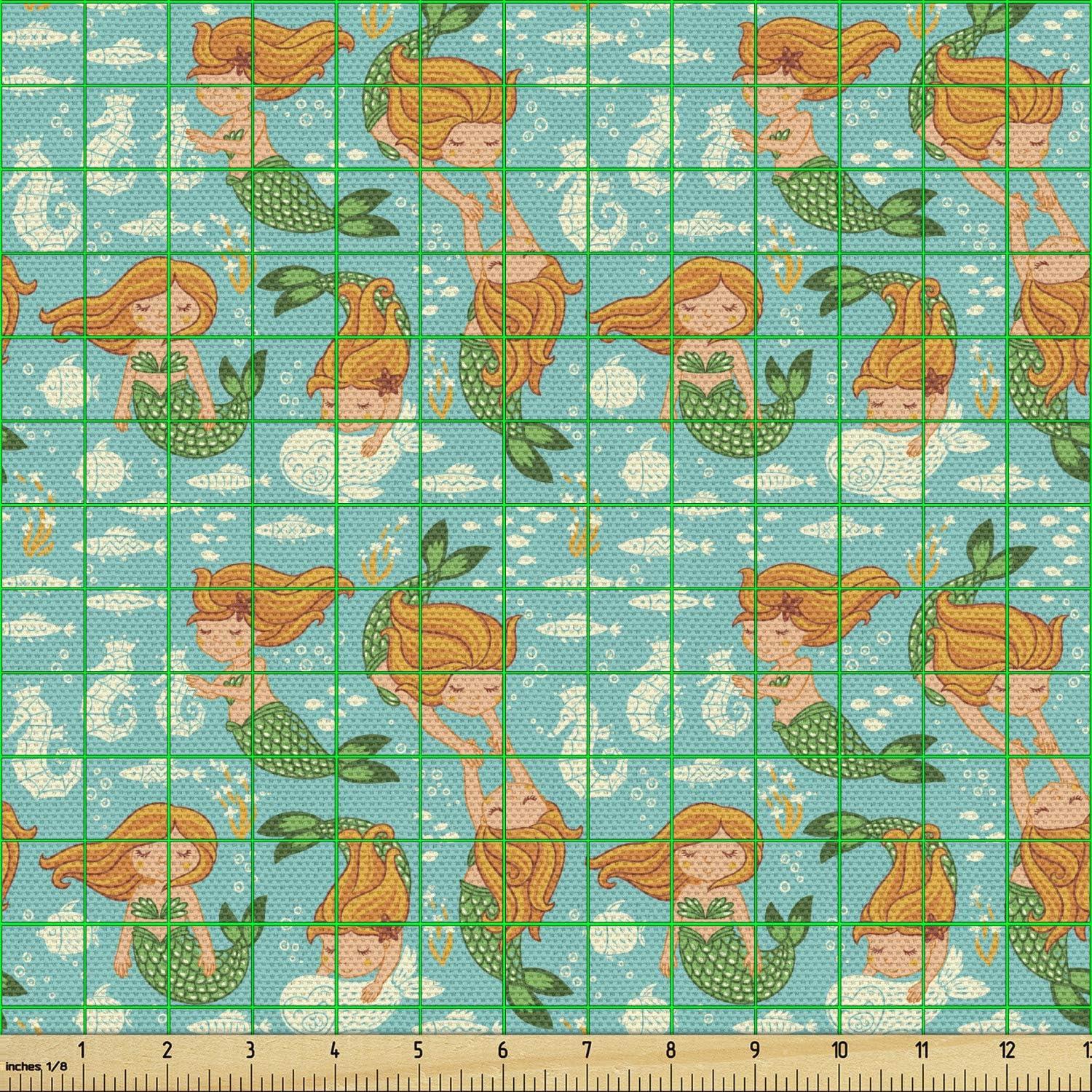 imageAmbesonne Dog Lover Fabric by The Yard Little Corgi Jumping Running and Standing Cartoon Hearts Background Microfiber Fabric for Arts and Crafts Textiles amp Decor 1 Yard White OrangeOrange Teal
