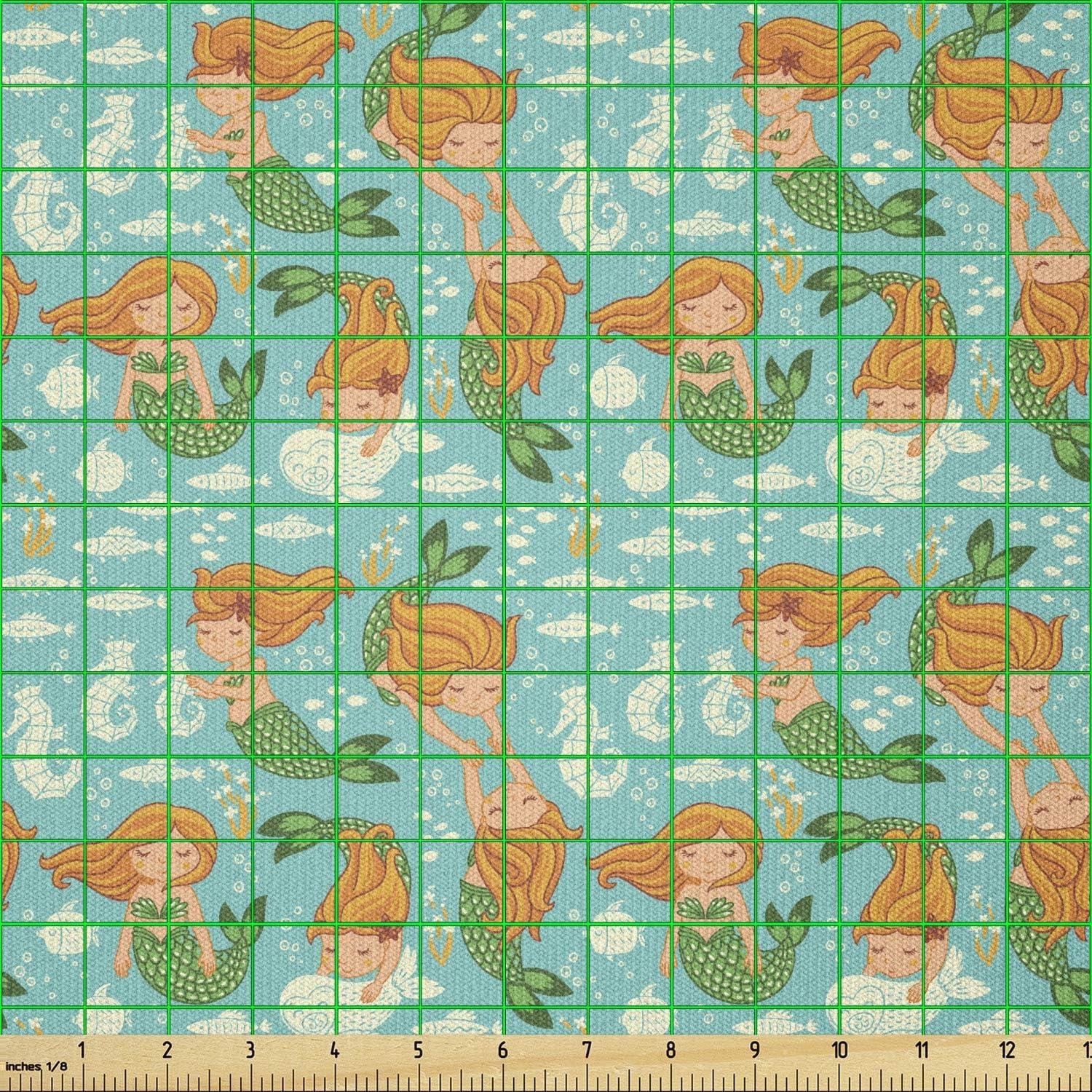 imageAmbesonne Dog Lover Fabric by The Yard Little Corgi Jumping Running and Standing Cartoon Hearts Background Microfiber Fabric for Arts and Crafts Textiles amp Decor 1 Yard White OrangeOrange Teal