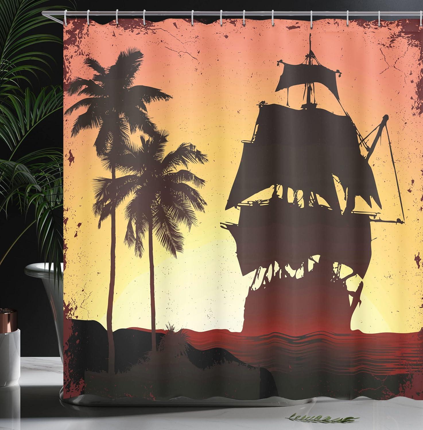 imageAmbesonne Man Cave Shower Curtain Cartoon Monster Truck with Huge Tyres OffRoad Heavy Large Tractor Wheels Turbo Cloth Fabric Bathroom Decor Set with Hooks 69 W x 70 L Orange BlueBrown Yellow