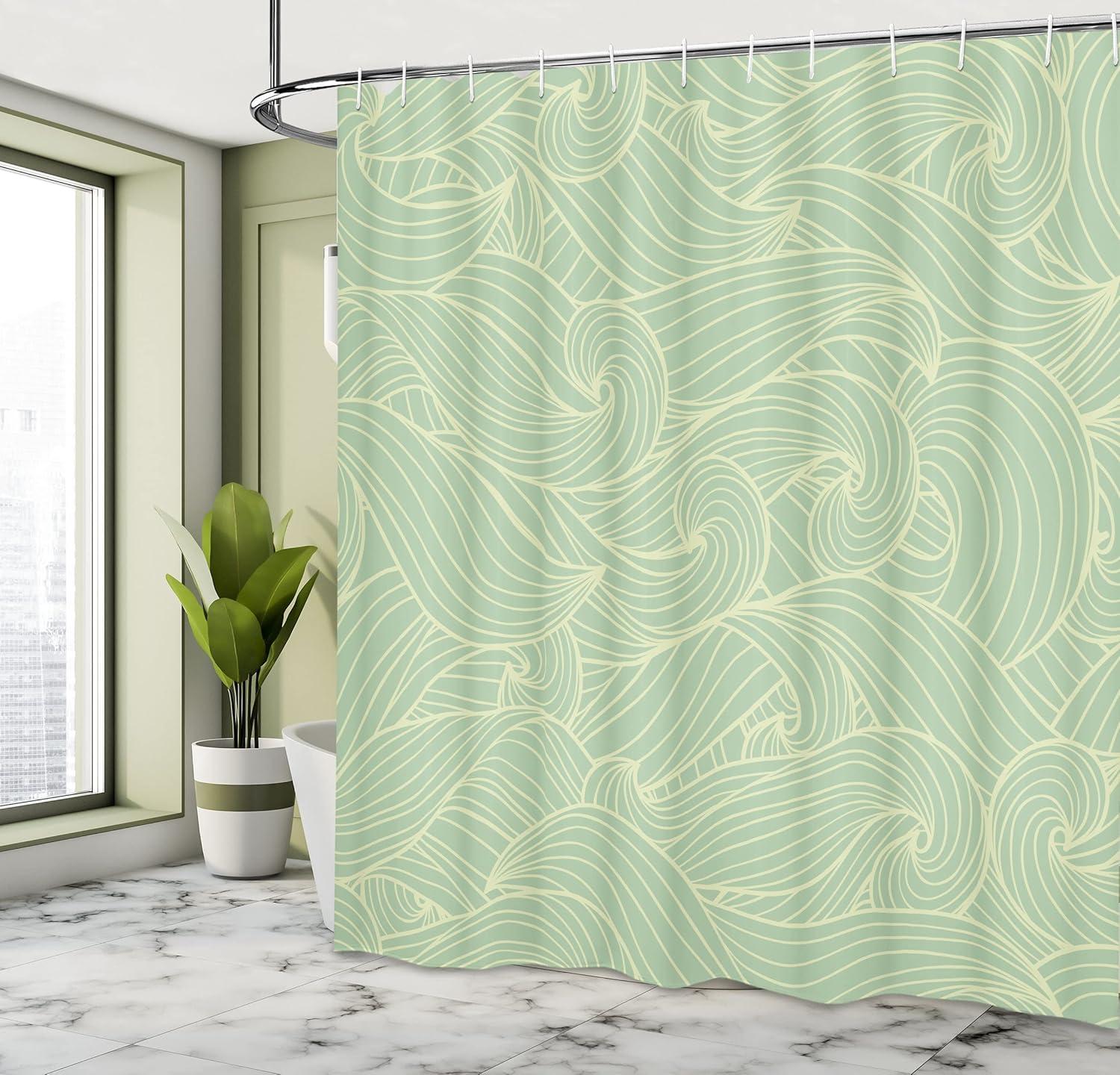 imageAmbesonne Man Cave Shower Curtain Cartoon Monster Truck with Huge Tyres OffRoad Heavy Large Tractor Wheels Turbo Cloth Fabric Bathroom Decor Set with Hooks 69 W x 70 L Orange BluePale Teal and Eggshell