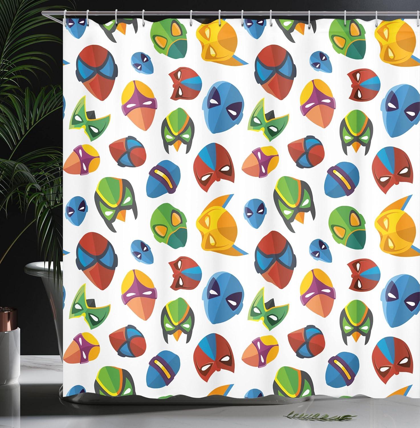 imageAmbesonne Man Cave Shower Curtain Cartoon Monster Truck with Huge Tyres OffRoad Heavy Large Tractor Wheels Turbo Cloth Fabric Bathroom Decor Set with Hooks 69 W x 70 L Orange BlueBlue Green