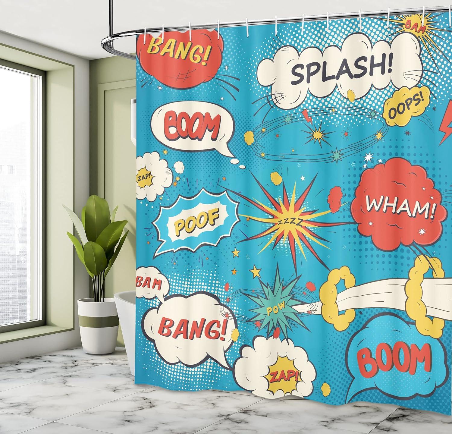 imageAmbesonne Man Cave Shower Curtain Cartoon Monster Truck with Huge Tyres OffRoad Heavy Large Tractor Wheels Turbo Cloth Fabric Bathroom Decor Set with Hooks 69 W x 70 L Orange BlueCream Blue
