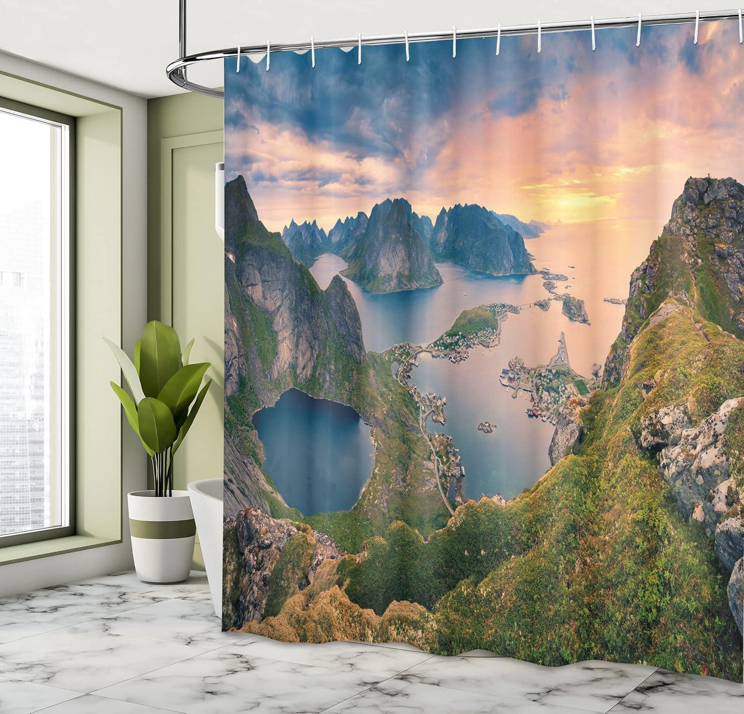 imageAmbesonne Man Cave Shower Curtain Cartoon Monster Truck with Huge Tyres OffRoad Heavy Large Tractor Wheels Turbo Cloth Fabric Bathroom Decor Set with Hooks 69 W x 70 L Orange BlueCoral Green