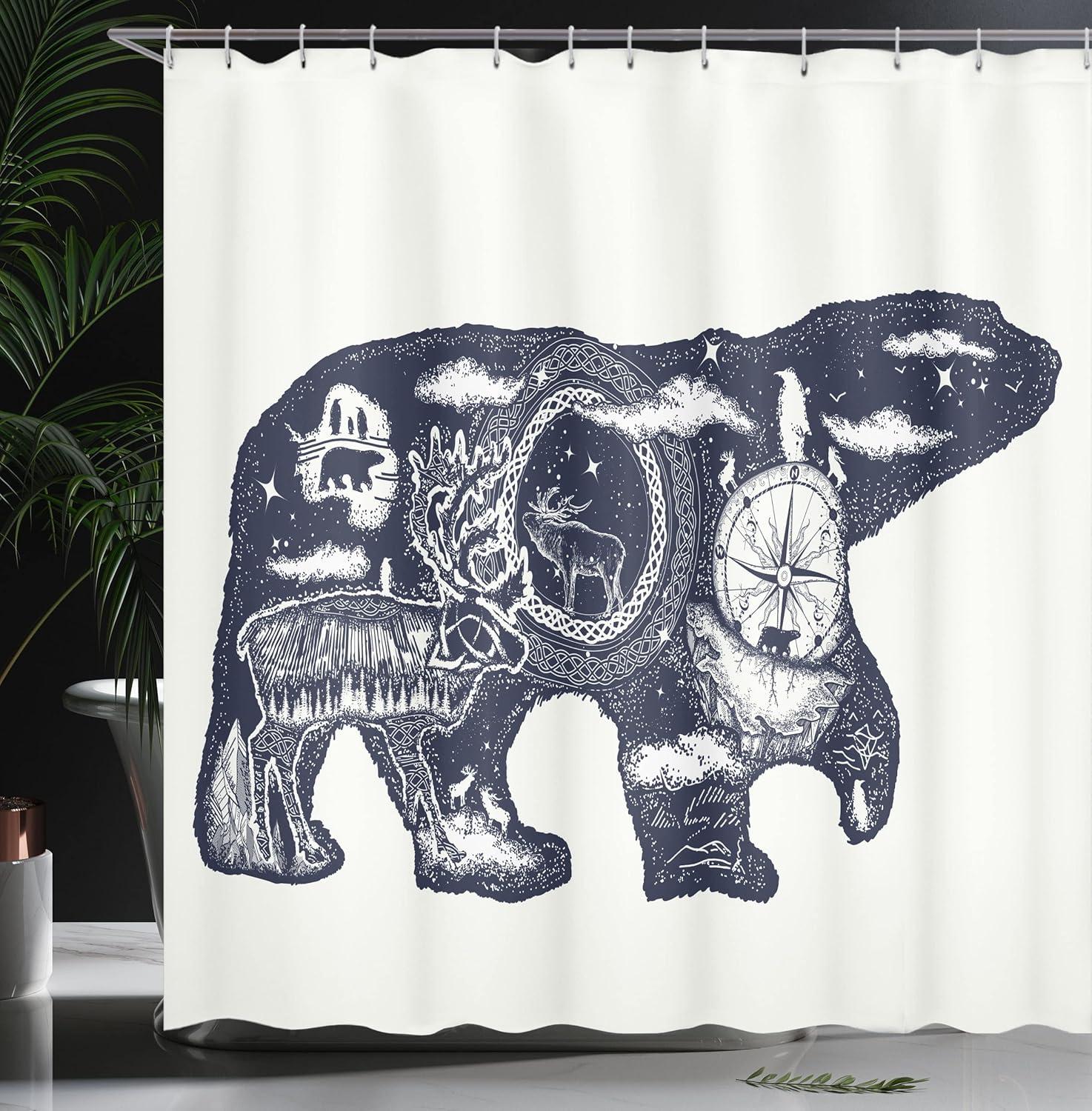 imageAmbesonne Man Cave Shower Curtain Cartoon Monster Truck with Huge Tyres OffRoad Heavy Large Tractor Wheels Turbo Cloth Fabric Bathroom Decor Set with Hooks 69 W x 70 L Orange BlueBlue Indigo