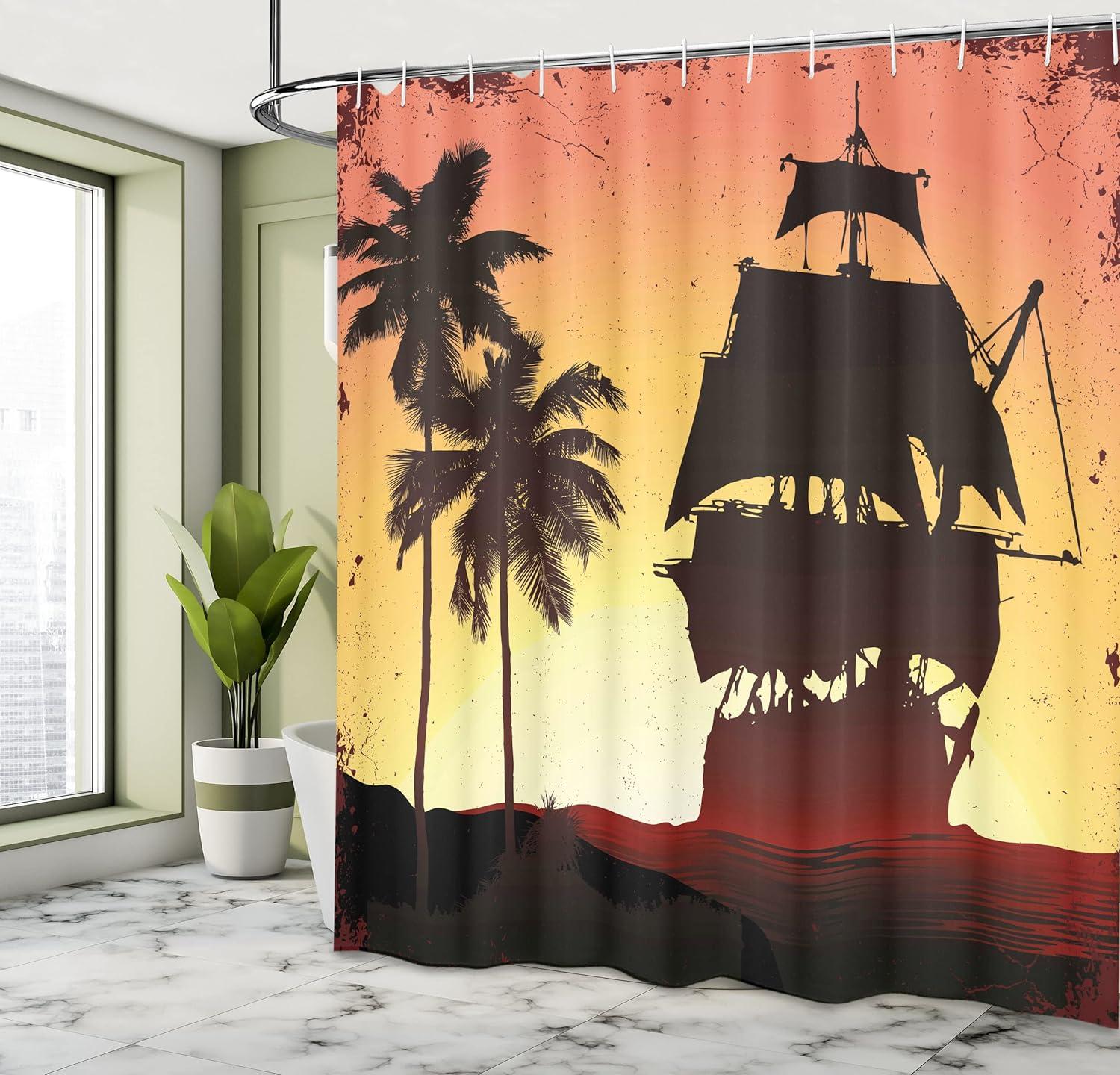 imageAmbesonne Man Cave Shower Curtain Cartoon Monster Truck with Huge Tyres OffRoad Heavy Large Tractor Wheels Turbo Cloth Fabric Bathroom Decor Set with Hooks 69 W x 70 L Orange BlueBrown Yellow