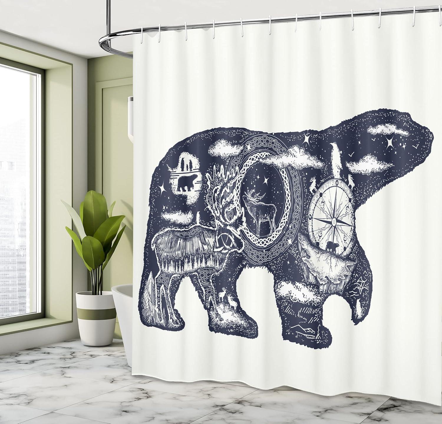 imageAmbesonne Man Cave Shower Curtain Cartoon Monster Truck with Huge Tyres OffRoad Heavy Large Tractor Wheels Turbo Cloth Fabric Bathroom Decor Set with Hooks 69 W x 70 L Orange BlueBlue Indigo
